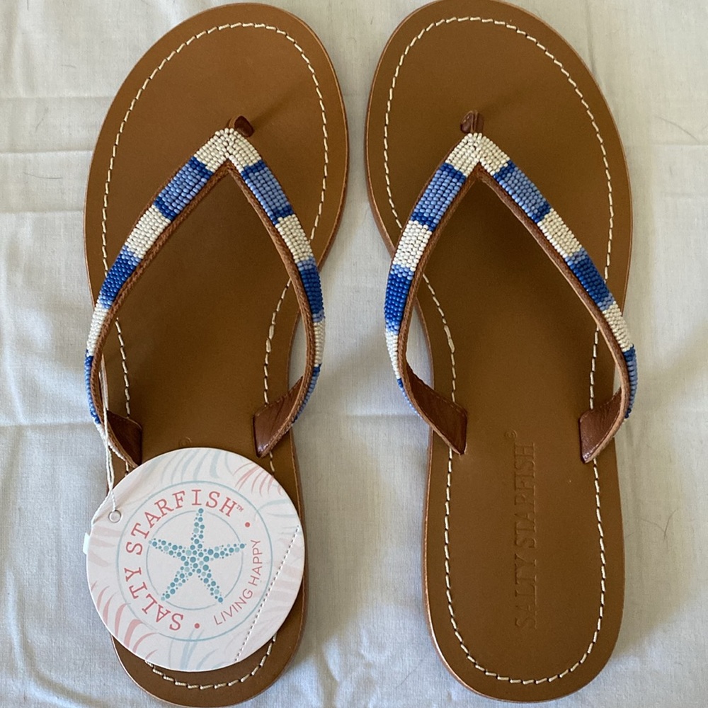 Blue and White Beaded Sandals